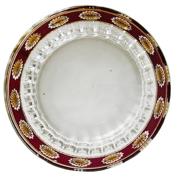 Image 1 of Service à thé vintage Stampi Francolini rouge rubis et or, comprenant un bol et une bouteille, en verre italien des années 1960