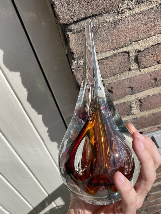 Image 1 of Ozzaro Studio-Kunstglas „Regentropfen“, signiertes orange-rotes Kristall aus Böhmen