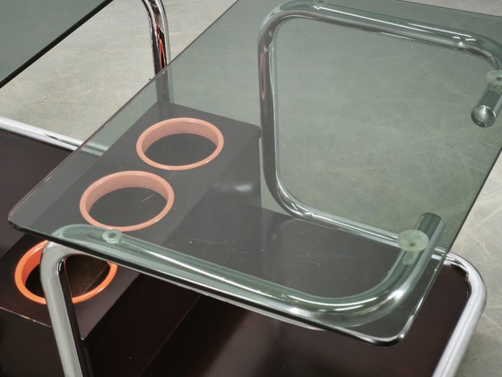 Rare 1970s Space Age Chrome, Smoked Glass and Wood Bar Cart – Metal (photo 5 of 14)