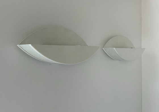 Image 1 of Coppia di applique vintage in metallo traforato bianco, Francia 1980