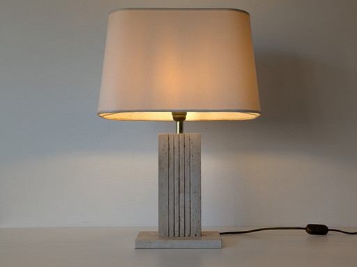 Lampe de table vintage en travertin et laiton de Belino (Belgique) | Années 1970