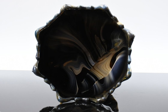 STS Abel / Hrastnik, Agate glass bowl with doves, Yugoslavia, 1930s design, Black (photo 3 of 9)