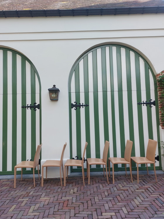 Image 1 of 6 x Kamel-Leder-Esszimmerstühle