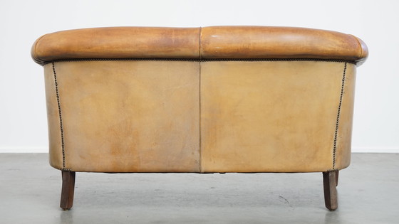 Image 1 of Vintage Sheepskin Leather 2-Seater Sofa in English Style
