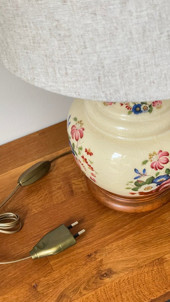 Image 1 of Vintage Ceramic Lamp with Wooden Base