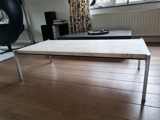 Image 1 of Table basse en travertin et chrome des années 70