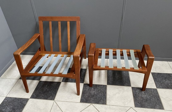 Image 1 of Sedia danese in teak di Arne Wahl Iversen per Komfort Denmark con poggiapiedi, anni '60