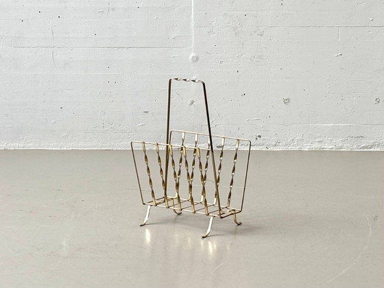 Image 1 of Vintage newspaper rack made of brass wire, 1960s