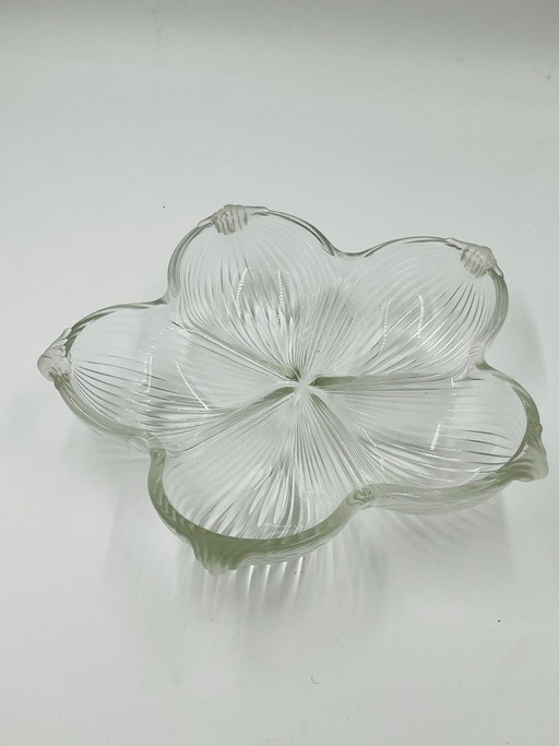 Art Deco molded glass dish with flower