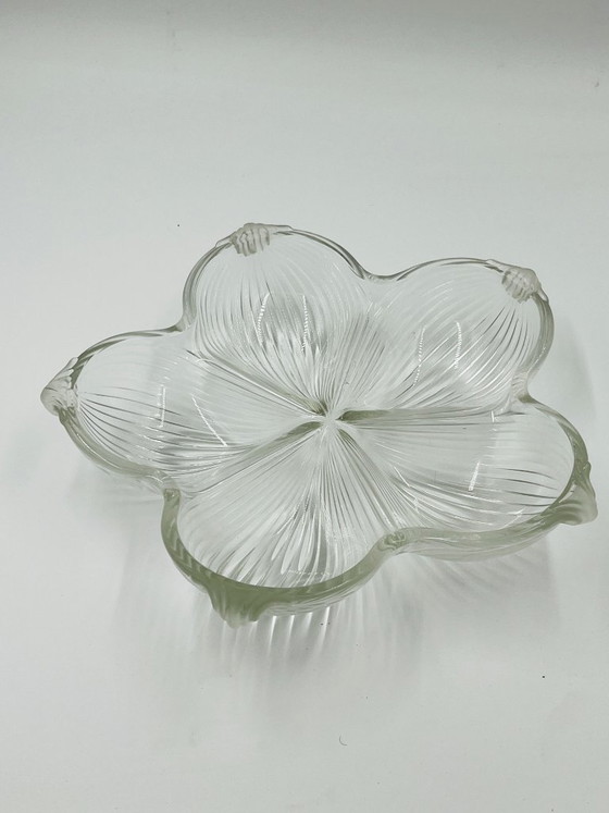 Image 1 of Art Deco molded glass dish with flower