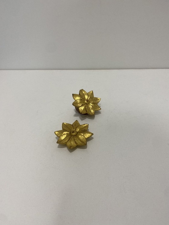 Image 1 of Paire de poignées de porte en chêne sculpté à la main, dorées, Gio Ponti Guglielmo Ulrich