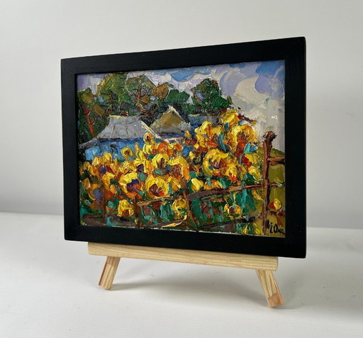 Original Oil Painting Summer Flowers Landscape Sunflower gardens