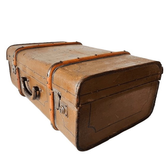 Image 1 of Antique canvas trunk with wooden bumpers, 1900s