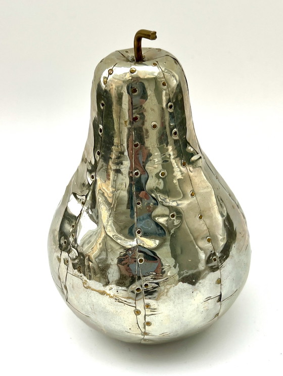 Image 1 of Studio-Metal-Art / Brutalist Metal Fruit Sculptures (ca. 1970/80er) Handgefertigte Metall-Skulptur „Birne" -