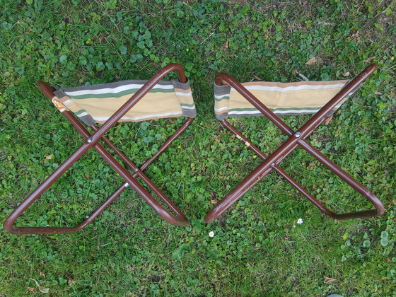 Image 1 of Set 70's Italiaanse buisframe campingkrukjes Grand Soleil, bruin