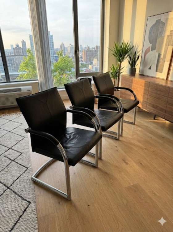 Image 1 of Set of 5: Klöber Ciello cantilever chairs – Black leather & chrome