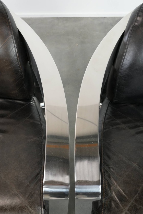 Image 1 of 2 poltrone di design Cowhide Aviator con struttura in alluminio