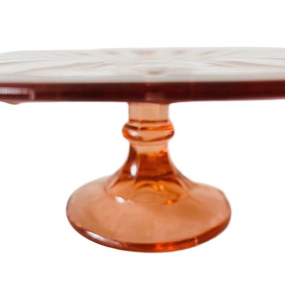 Image 1 of Art Deco Tortenständer Rosa Glas Verrerie de Scailmont 1930er Jahre