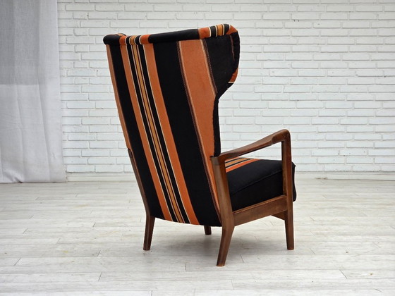 Image 1 of Anni '60, poltrona danese con schienale alto di Fritz Hansen, lana per mobili, legno di faggio.