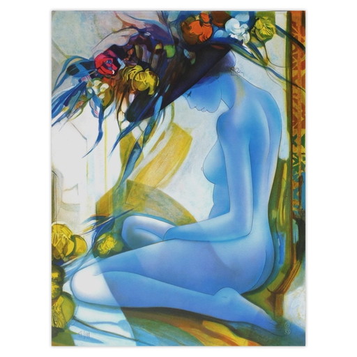 Jean-Baptiste VALADIÉ Hat with yellow flowers Signed lithograph 1990