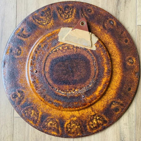 Large vintage enameled ceramic dish, Reiner Gehrig for Grünstadt, Table accessories, Orange (photo 10 of 13)