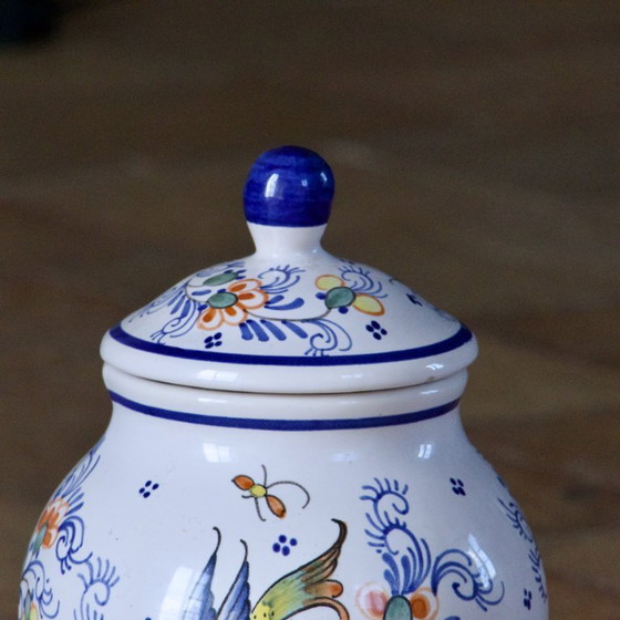 Image 1 of Large covered vase in hand-painted Moustiers earthenware