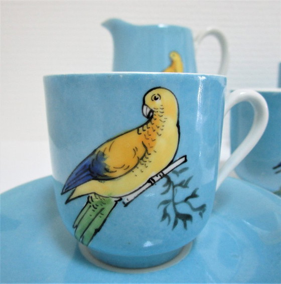 Image 1 of Limoges porcelain parakeet-decorated coffee service