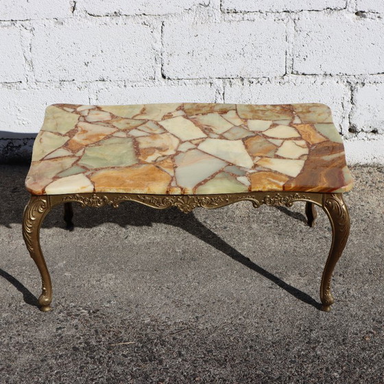 Image 1 of  French Vintage Onyx Marble and Brass Coffee Table -Marble Cocktail Table-Lounge Table-Baroque Style-60s