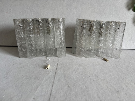 Image 1 of Vintage set Doria Leuchten wandlamp ijsglas tubes jaren 60