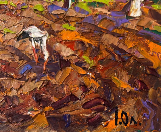 Image 1 of Original Oil Painting Day Village Landscape - "The Sky is Blue and the Spring"