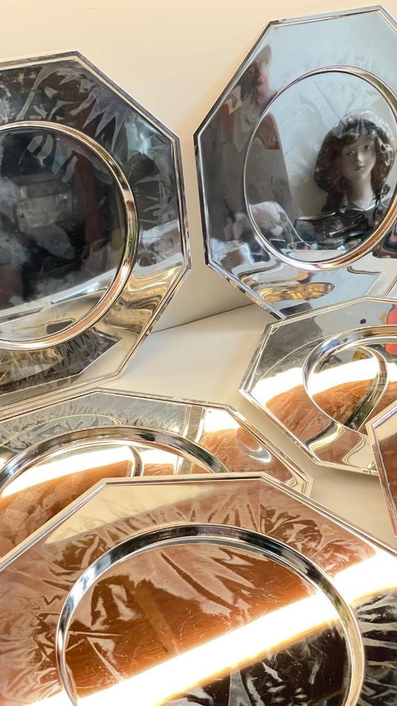 Image 1 of Set van 6 vintage zilveren metalen borden