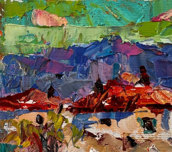Image 1 of Original Oil Painting Rural Houses Landscape Village Memories