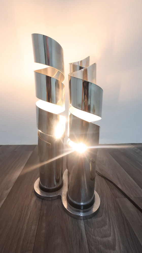 Image 1 of Max Sauze Spiral Chromed Steel Design Table Lamp Attr. 70s