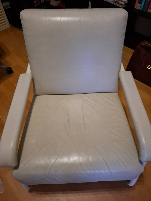 Jan des Bouvrie Fauteuil Gelderland Modèle 4751 cuir blanc 1980