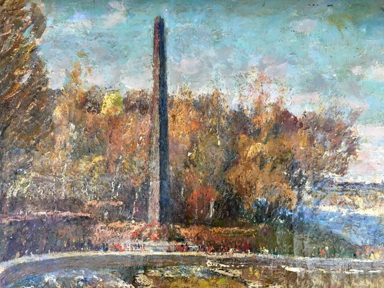 Image 1 of Dipinto ad olio originale d'epoca raffigurante un paesaggio urbano di Glory Park