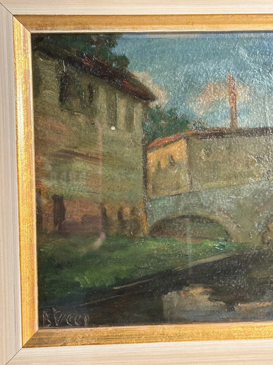 Dipinto a olio su cartone: Ponte sul fiume Brecci, Dipinti e disegni (foto 4 di 9)