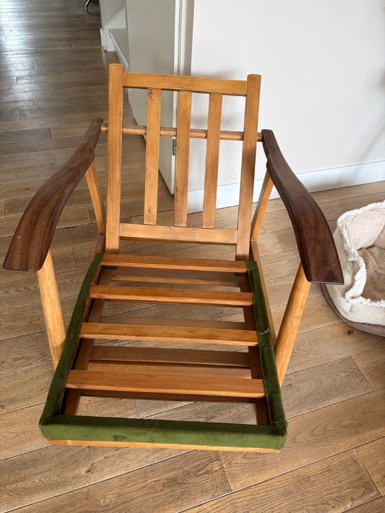 Rare Wilhelm Knoll Antimott Adjustable Recliner Chair - 1950s - Original Inner Spring – Velvet, Wood (photo 2 of 8)