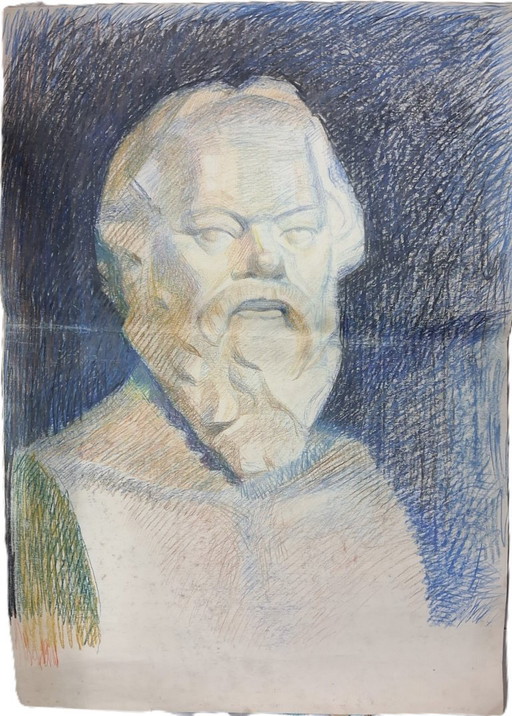 Disegno a pastello vintage di Socrate 70x50 cm