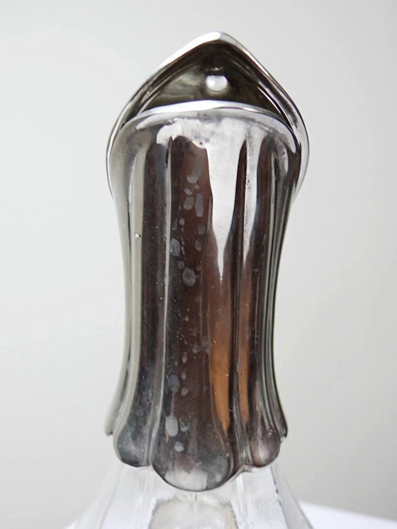 Vintage glass and silver-plated metal jug, modernist pitcher/carafe from ., Glass & Decanter, Transparent (photo 8 of 14)