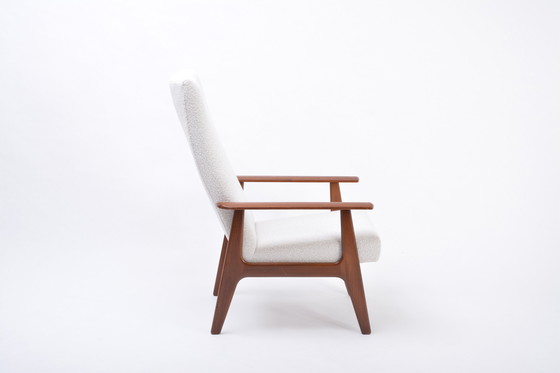 Image 1 of Dutch Mid-Century Modern Teak Lounge Chair by Topform Reupholstered in Bouclé