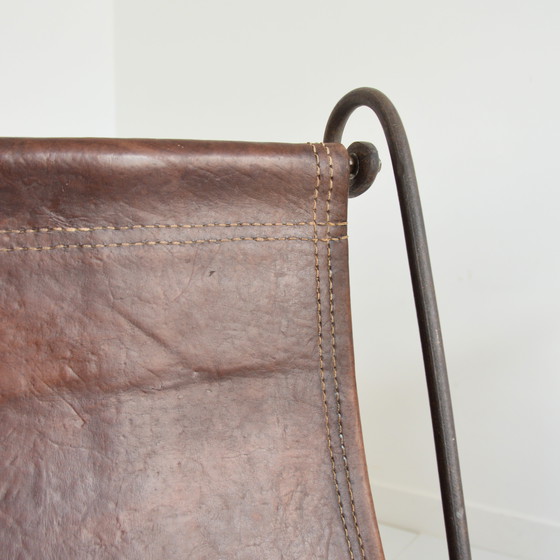 Image 1 of Paire de fauteuils en fer forgé et cuir vintage