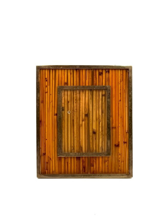 Image 1 of Marco de fotos estilo Hollywood Regency, de bambú y latón, al estilo de Gabriella Crespi, Italia, década de 1970.