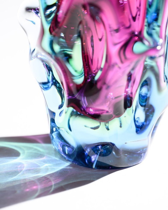 Image 1 of Jan Beranek rode kernvaas 1959 & Vizner-stijl Tsjechisch glazen duo vintage sculptuur