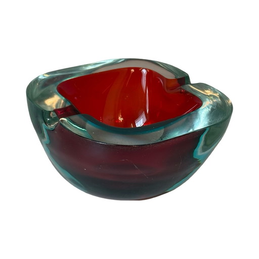 Murano Glass - Ashtray - Red and Blue, Geode-Like Shaped