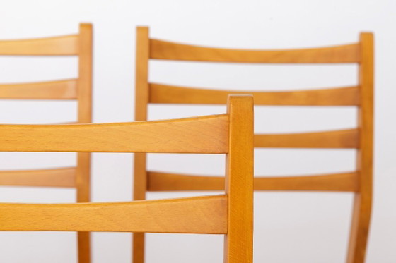 Image 1 of Set van 4 vintage Duitse beukenhouten eetkamerstoelen | Nieuw gestoffeerd | Mid-century modern | jaren 70