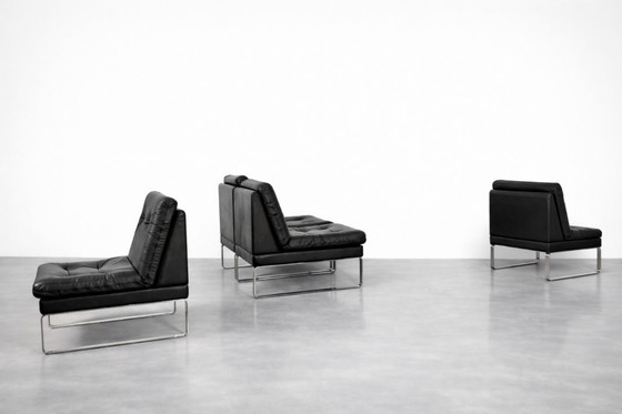 Image 1 of Vintage Mid-Century German Modern Minimalist Leather & Chrome Modular Sofa from Klöber, 1980s, Set of 4