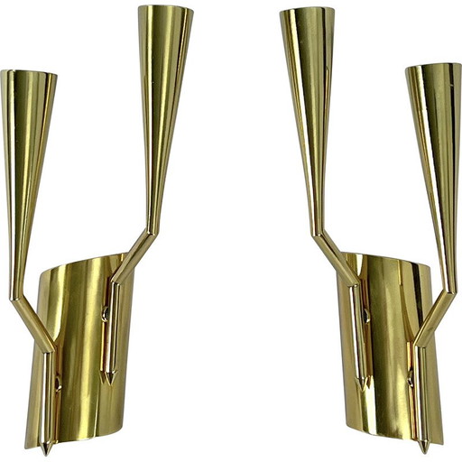 Pair of vintage brass wall lamps by Oscar Torlasco for Lumi Milano, Italy 1950