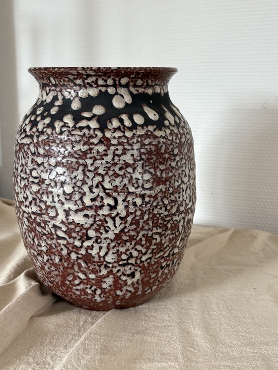 Image 1 of Vase Vintage en Céramique Rouge Marron Texturé H22cm