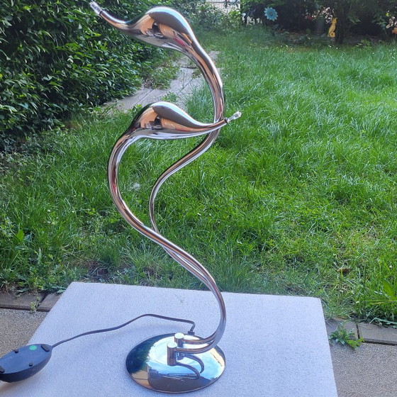 Image 1 of Designer table lamp, swans, Swan, in chrome, Woofi leuchten