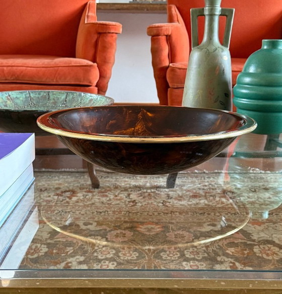 Image 1 of Hollywood regency brass and tortoiseshell lucite bowl / centerpiece, Italy 1970s